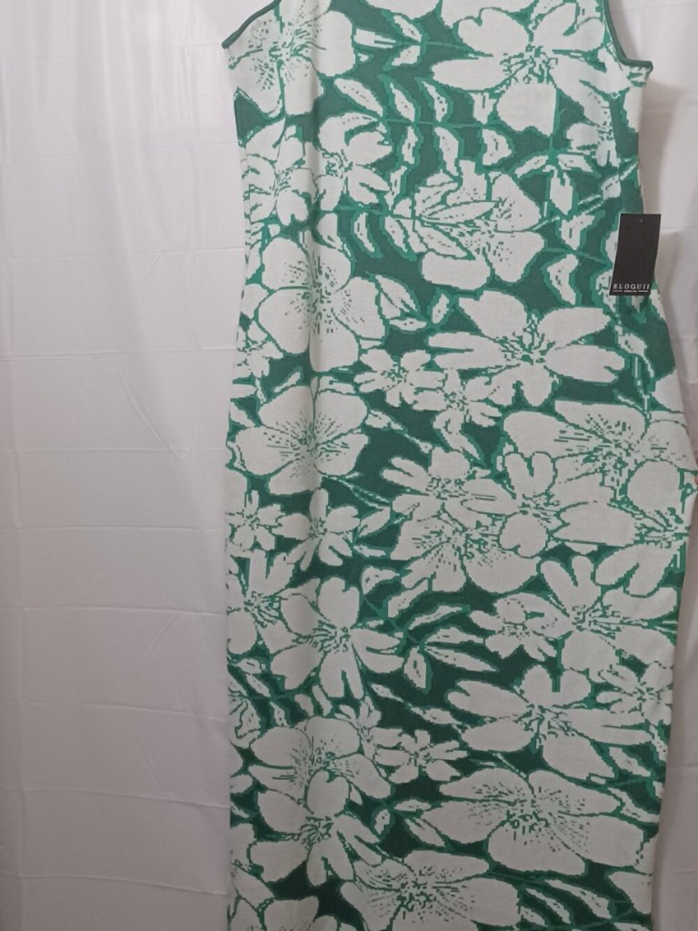 ELOQUII INTARSIA FLORAL ONE SHOULDER SWEATER DRESS GREEN WHITE PLUS SIZE 18/20 - Picture 5 of 15